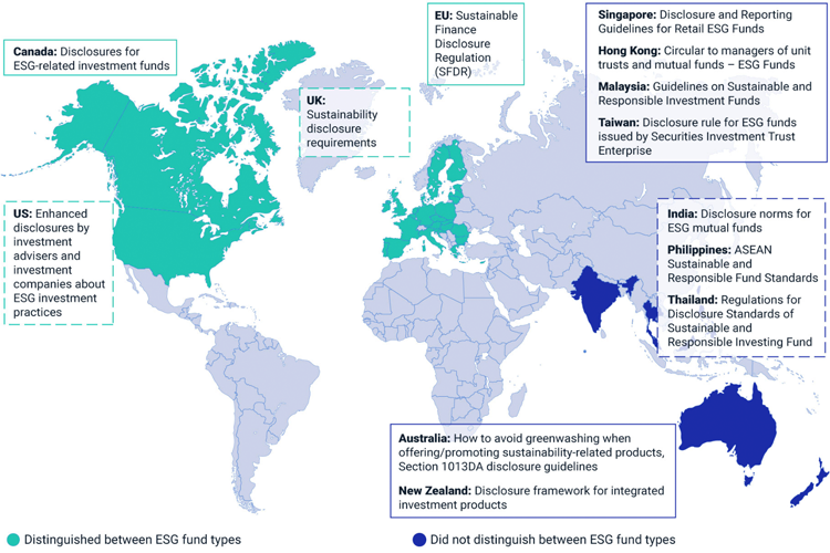 Jurisdictions with active and proposed regs or guidelines for ESG funds - MSCI